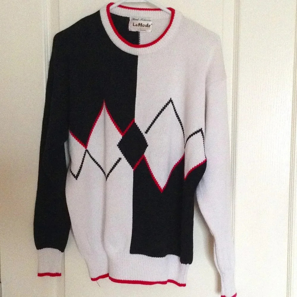 Vintage Lady La Mode Women's 100% Cotton Sweater Diamond Pattern Golfing Golf